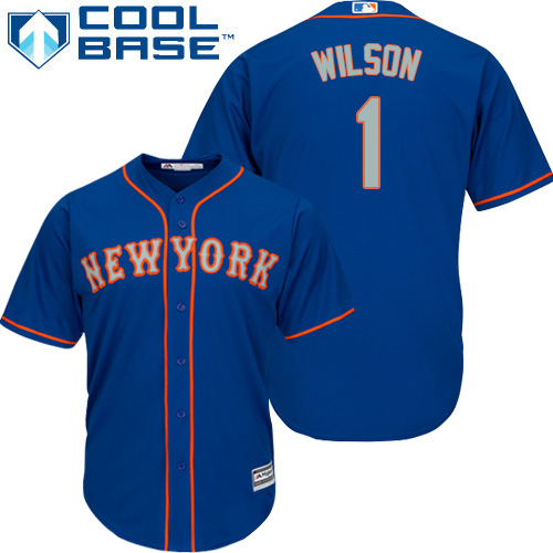 Mets #1 Mookie Wilson Blue(Grey NO.) Cool Base Stitched Youth MLB Jersey